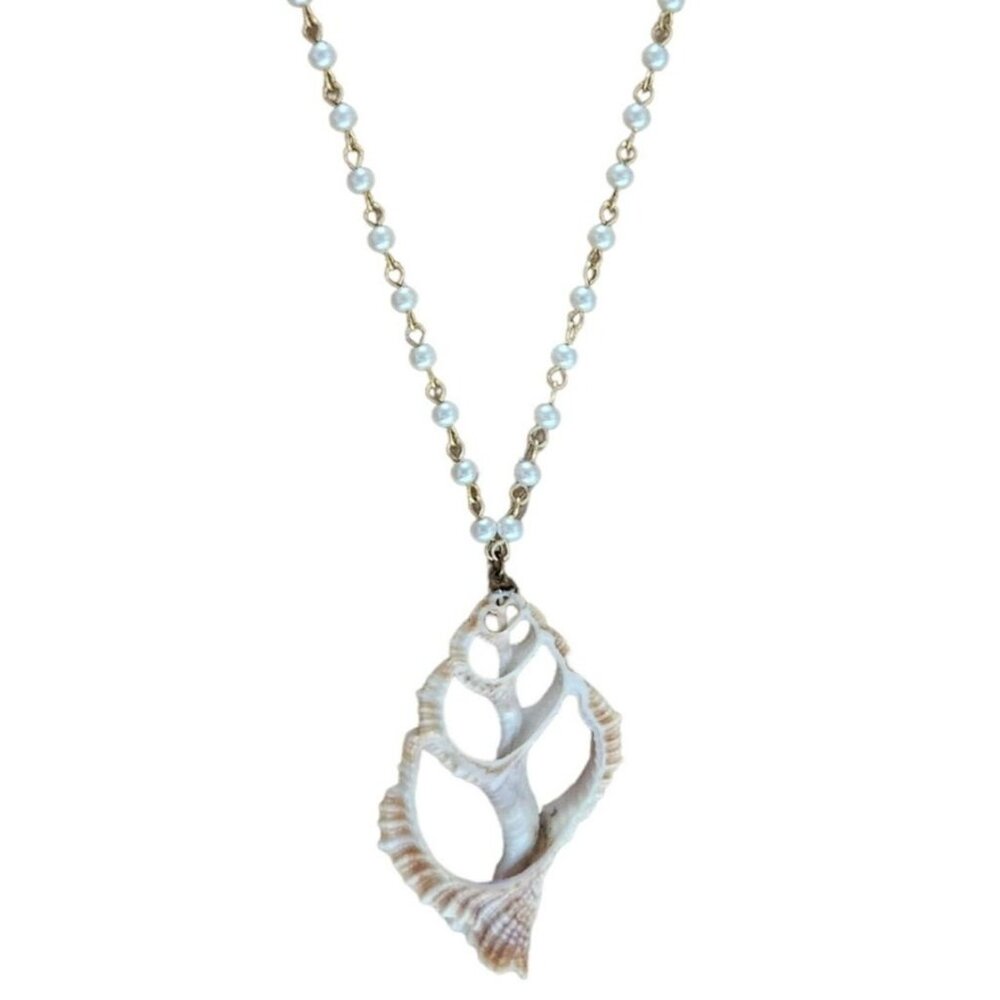 Beach Core Seashell Pendant Faux Pearl Chain Necklace Boho Fashion Jewelry Women